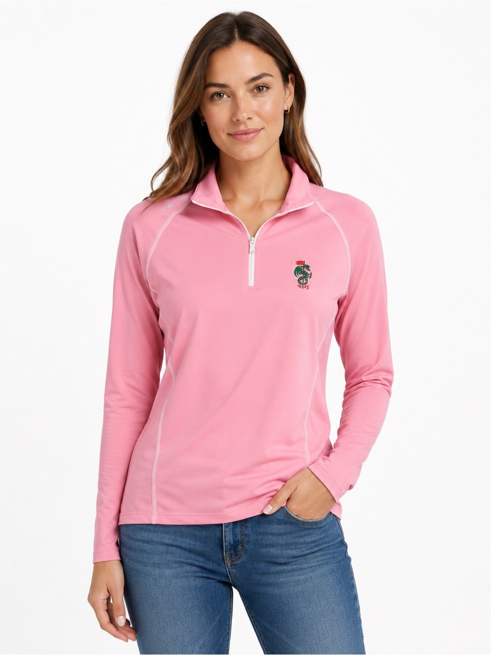 RLX Ralph Lauren Women’s L Pink Quarter Zip Performance Pullover Crest 1925